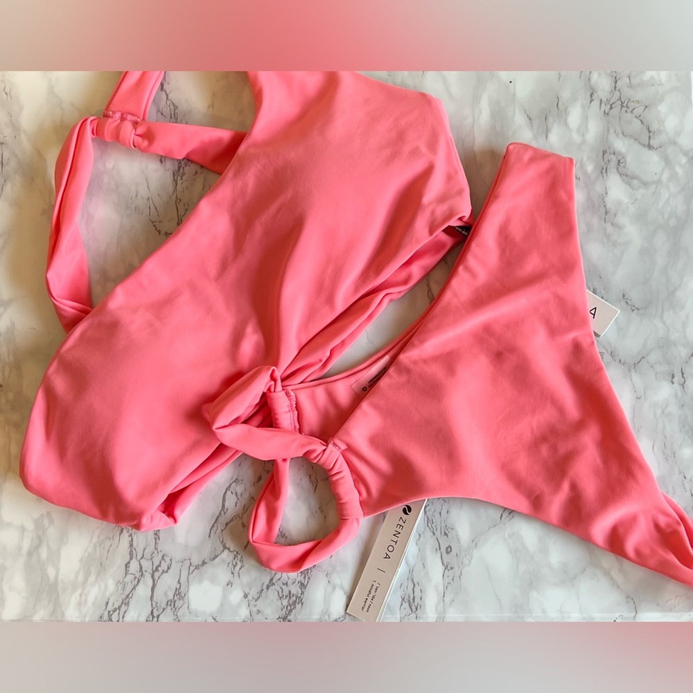 NWT Pink ZENTOA Bikini One Shoulder Top Cheeky Bottom
